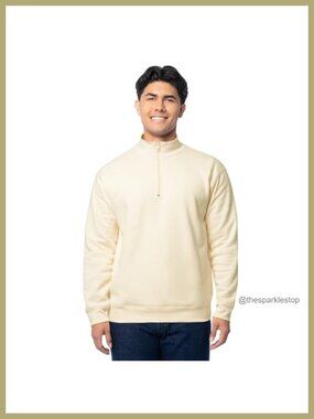 Fleece Quarter-Zip Pullover Sweatshirt Mock Neck Relaxed Fit Long Sleeve